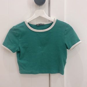 ZARA green crop top with white details 💚🤍💚🤍